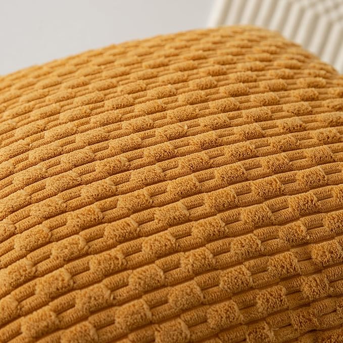 Kevin Textile Throw Pillow Covers Soft Corduroy Decorative Set of 2 Boho Striped Pillow Covers Pillowcases Farmhouse Home Decor for Couch Bed Sofa Living Room 26x26 Inch Golden Yellow