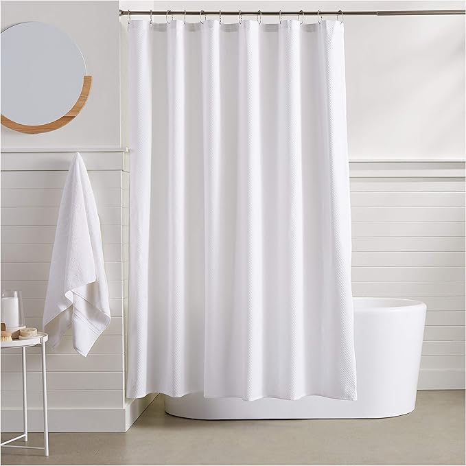 Amazon Basics Lightweight Super Soft Easy Care Microfiber Waffle Texture Shower Curtain , 72" x 72", White