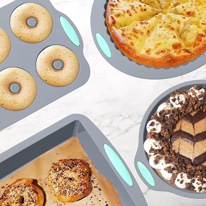 Tongjude 46 Piece Silicone Bakeware Set, Non-Stick Kitchen Oven Baking Pans, Silicone Cake Molds with Cake Pan, Chiffon Cake Pan, Donut Pan, Square Cake Pan and Loaf Pan