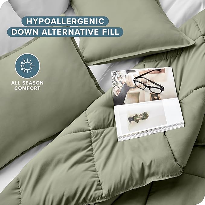 Bare Home Comforter Set - Twin/Twin Extra Long Size - Ultra-Soft - Goose Down Alternative - Premium 1800 Series - All Season Warmth (Twin/Twin XL, Sage)