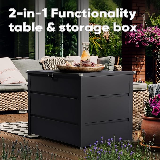 Quictent 150 Gallon Metal Outdoor Deck Box with Hydraulic Lid, Easy Assemble Waterproof Weather-Resistant Storage Bin, 660LBS Capacity for Patio/Garden/Poolside, Grey