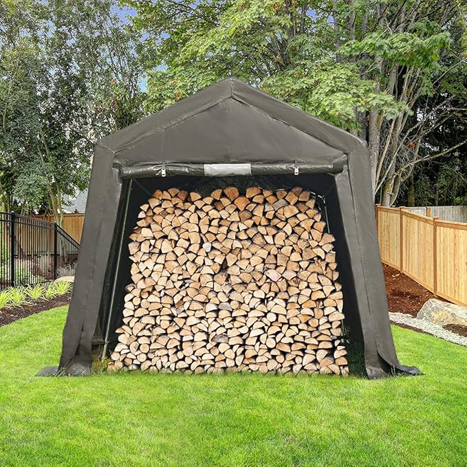 ADVANCE OUTDOOR 8x14 ft Steel Metal Peak Roof Portable Garage Shelter Storage Shed Carport for Motorcycle, Bike or Garden Tools with 2 Roll up Doors & Vents, Gray