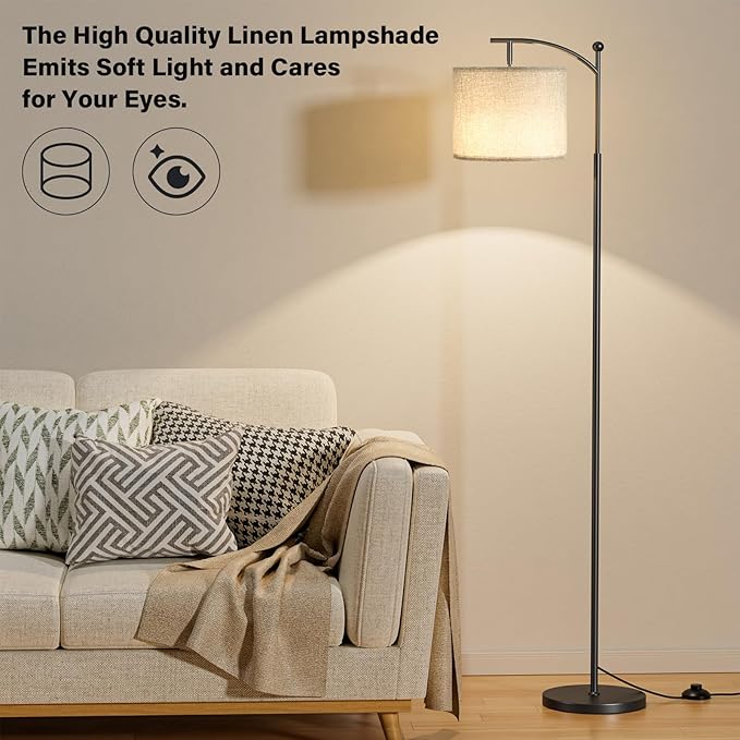 60" Floor Lamps with Remote Control & Bulb, Colors Temperature & Brightness Adjustable, Gray Shade & Black Pole