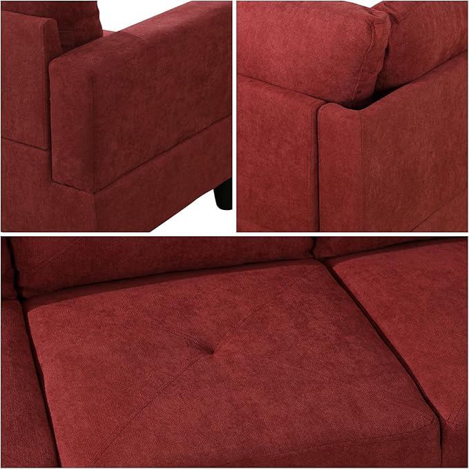 L Shaped Couch, Modular Sectional Sofa with Chaise, Modern Modular Sofas Furniture Sofa Couches for Living Room/Apartment/Office/Bedroom, Red