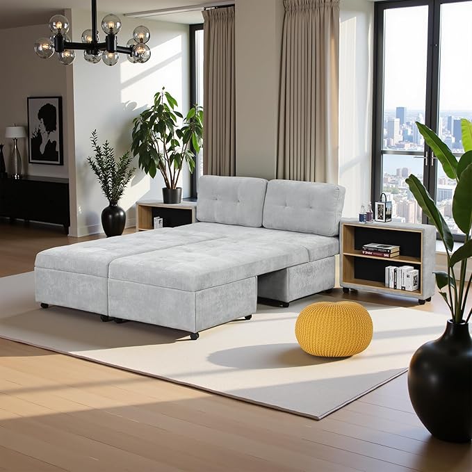 121.2" Sectional Couch, Versatile Sofa Bed Modular Sofa with Two Storage Racks, Sectional Couches for Living Room and Office, Grey