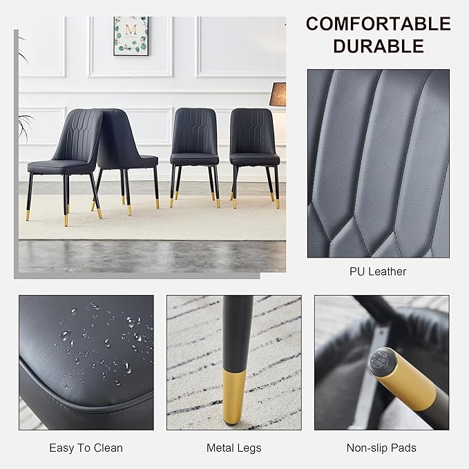 45 Inch Round Dining Table Set for 4, 5 Piece Kitchen Table and Chairs Set, White Faux Marble Table Top, Small Space Dining Set for Apartment or Dining Room