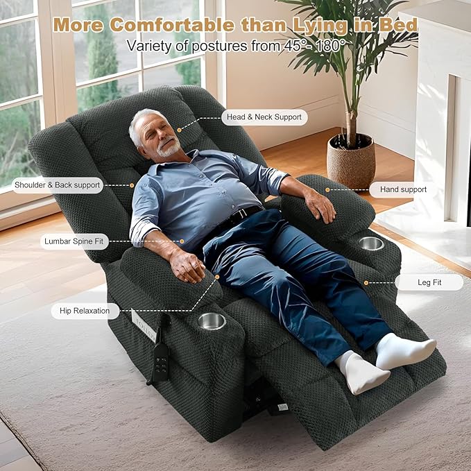Infinite Position Power Lift Chair, Dual Motor Power Lift Recliner Chair with Massage and Heat Function for Elderly People, USB Ports, Premium Grey