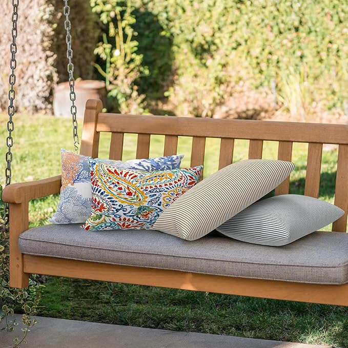 Outdoor/Indoor Lumbar Pillows, Water Repellent Cushion Pillows, 12x20 Inch, Outdoor Pillows with Inserts for Home Garden, Pack of 2, Coral Multi