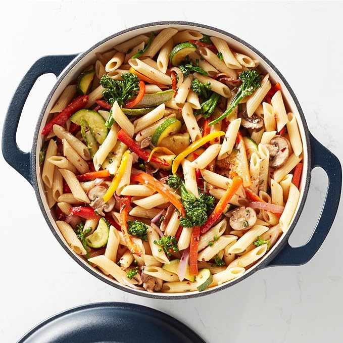 Amazon Basics Cast Iron Dutch Oven Pot with Lid, Enameled, Round, Dual Handles, Heavy-Duty, Medium, 6-Quart, Matte Navy