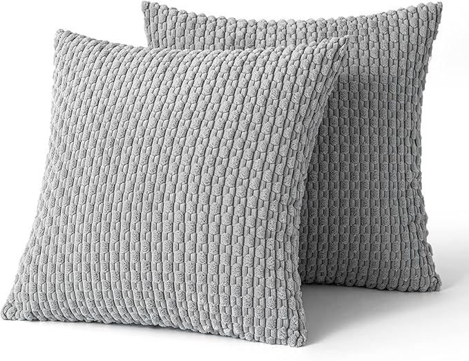 MIULEE Throw Pillow Covers Soft Corduroy Decorative Set of 2 Boho Striped Pillow Covers Pillowcases Farmhouse Home Decor for Couch Bed Sofa Living Room 20x20 Inch Light Grey