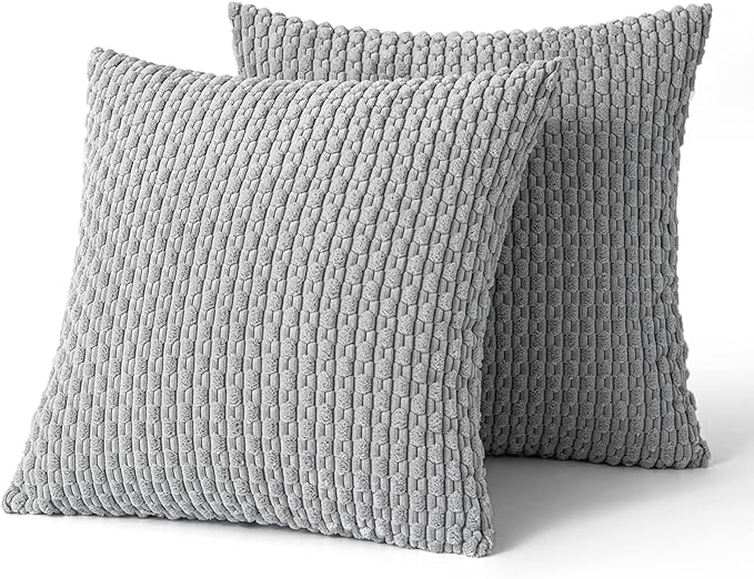 MIULEE Throw Pillow Covers Soft Corduroy Decorative Set of 2 Boho Striped Pillow Covers Pillowcases Farmhouse Home Decor for Couch Bed Sofa Living Room 18x18 Inch Light Grey