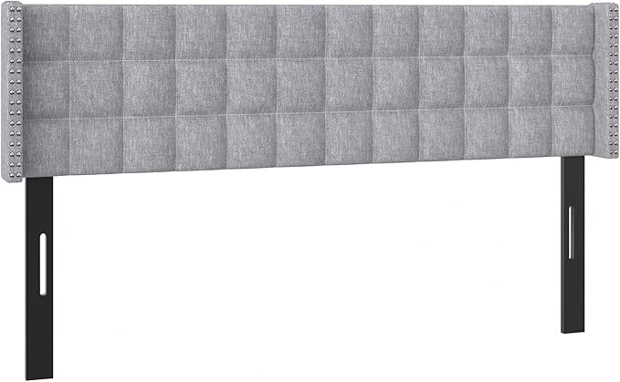 VECELO Headboard King Size, Linen Upholstered Headboards Only with Nailhead Trim Wingback, Square Stitched Design, Adjustable Height from 40" to 49.8", Light Grey