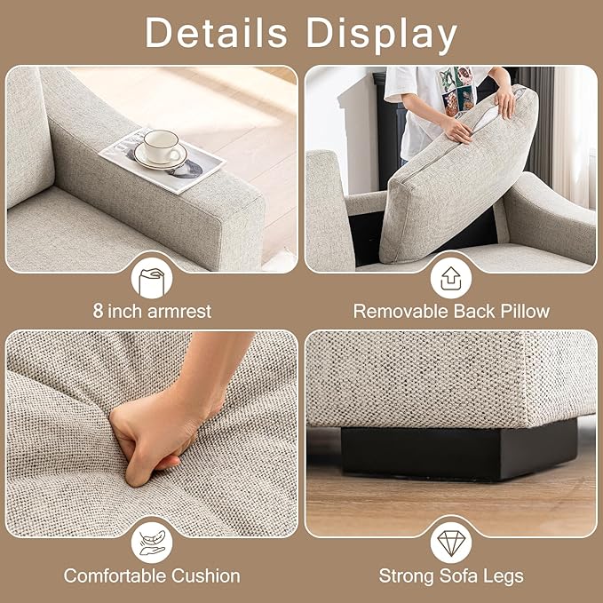 ELUCHANG 47" W Oversized Accent Chair, Linen Fabric Modern Chair with Deep Seat, Washable Covers, Comfy Upholstered Large Chair Armchair Sofa Chair Reading Chair for Living Room Bedroom Office,Oatmeal