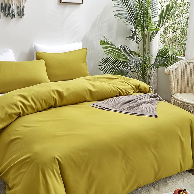 Luxlovery Chartreuse Comforter Set Queen Moss Green Bedding Set Modern Solid Soft Breathable Yellowish-Green Blanket Quilts 3 Piece Bedding Set for Women Men Kids