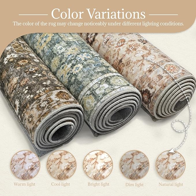 Washable 2'x3' Non Slip Rug Vintage Soft Low Pile Lightweight Boho Area Rugs for High-Traffic Areas (Entryway, Kitchen, Hallway), Farmhouse Decor