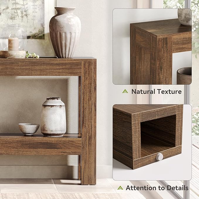 LITTLE TREE 63-Inch Narrow Long Console Table for Living Room, Farmhouse Wood Entryway Table for Hallway, Sofa, Entry, Entrance, Foyer, Behind Couch with 2-Tier Shelves, Brown