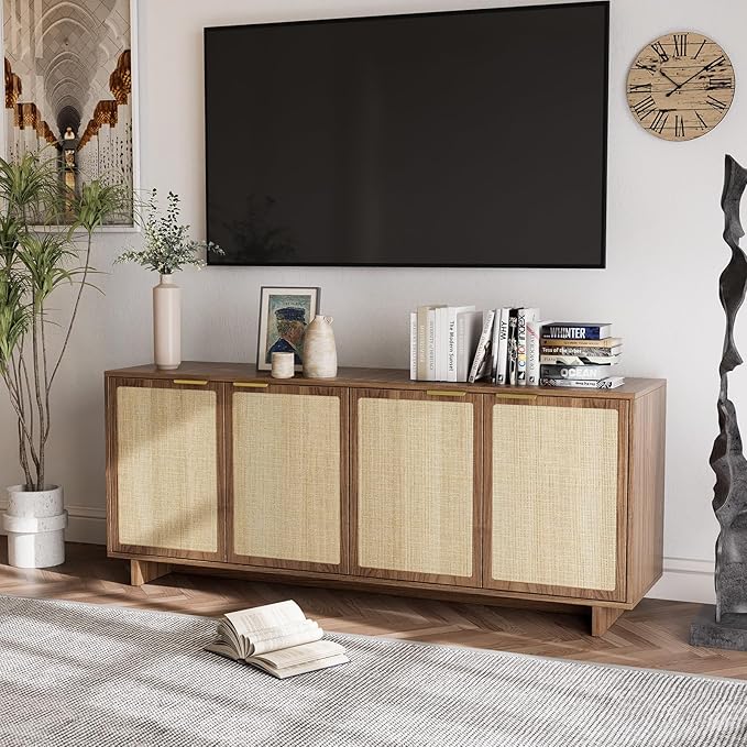 TV Stand for Living Room, Boho Entertainment Center for Bedroom with Adjustable Shelves, Farmhouse Television Stands with Large Storage, Media Console Table for TVs up to 45 50 55 60 65in