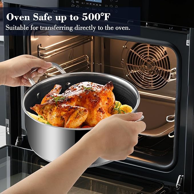 Hybrid Nonstick 6-Piece Pot Set with 2 Silicone Trivets, 1.5 QT, 2 QT, and 5.2-Quart Pots with Tempered Glass Lids, Stay-Cool Handles, Dishwasher Safe, Induction Ready, Compatible with All Cooktops