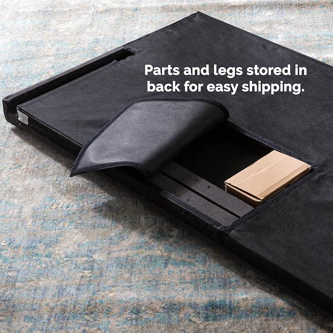 LUCID Mid-Rise Square Channeled Upholstered Cobalt Attach Frame-Wall Mount Cal King Headboard, King/Cal King