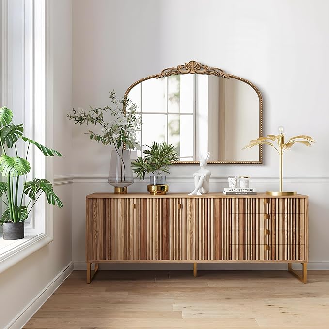 Micasso Gold Vintage Wall Mirror: 24"x 32" French Baroque Antique Arched Wall Mounted Mirror - Traditional Ornate Decorative Entryway Mirror for Home Decor/Entryway/Fireplace/Living Room/Hallway