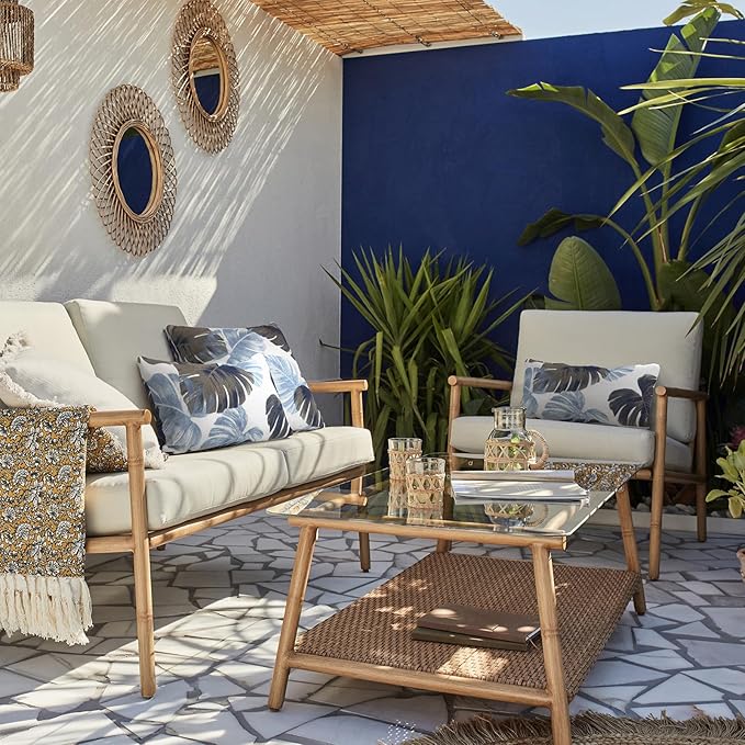 LVTXIII Set of 2 Patio Lumbar Pillows, 12”x20” Fade Resistant Outdoor Lumbar Pillow with Inners, Fluffy Decorative Garden Lumbar Cushions for Home Patio Coach Sofa Use, Monstera Blue