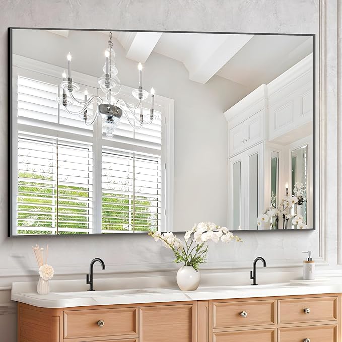 KOCUUY Black Bathroom Mirror, 55x36 Large Wall Mirror with Aluminum Frame, Black Rectangle Mirror Modern Home Decor for Bathroom, Living Room, Farmhouse, Entryway, Hang Horizontal/Vertical