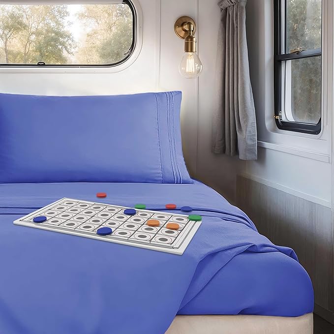 Clara Clark Bed Sheets, Premier 1800 Series 4 Piece RV Queen Sheet Set, Luxury Soft Sheets for RV Bunks, Short Queen - Royal Blue