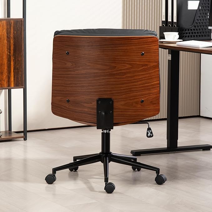 Office Chair, Criss Cross Legged Office Desk Chairs with Wheels, PU Leather Adjustable Swivel Walnut Task Chair with Wide Seat, Ergonomic Mid Back Computer Chair for Meeting Room, Home