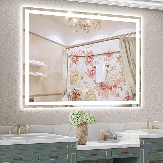 LED Mirror for Bathroom 36"x 48" with Frontlit and Backlit, Anti-Fog Mirror with Lights, Stepless 3 Colors Temperature & Dimmable Bathroom Mirror