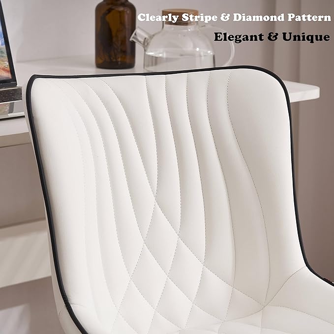 YOUTASTE Office Chair Modern Armless Desk Chair, Height Adjustable Swivel Rocking Computer Task Chair, Faux Leather Sewing Chairs with Wheels, Stylish Lounge Vanity Chair,White