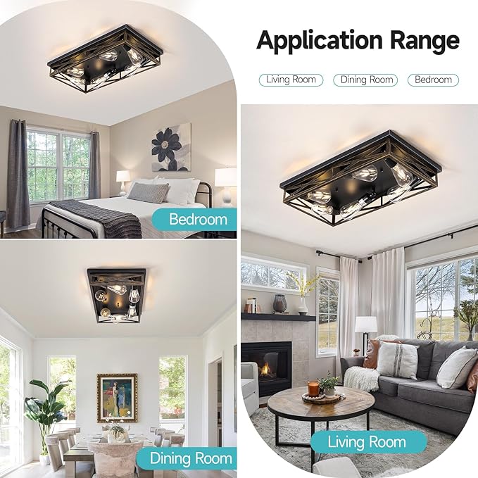 Farmhouse Rustic Ceiling Light for Kitchen, 6-Light Hallway Flush Mount Light Fixtures Ceiling Mount,23" Industrial Metal Cage Ceiling Light for Farmhouse,Kitchen,Hallway E26 Base(1 Pack)