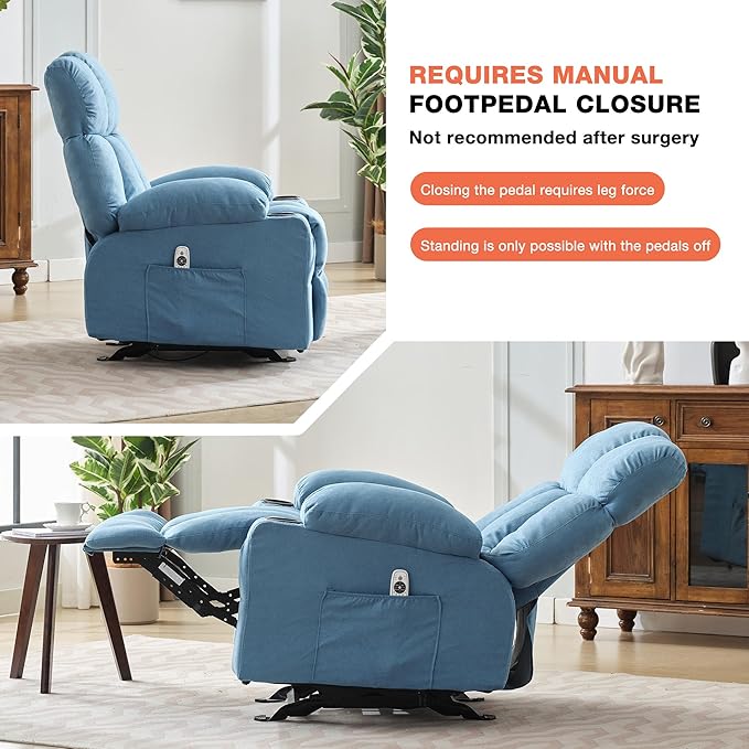 Massage Rocker Recliner Chair with Heat, Ergonomic Overstuffed Reclining Lounge Chair with Side Pockets, USB Charging Port, Sturdy Metal Frame, Comfortable Modern Design for Living Room