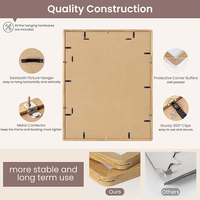 24x30 Frame - Solid Oak Wood 24x30 Poster Frame, 24''x30'' Puzzle Frame With Mat For 18x24, Tempered Glass and Hanging Hardware Included, Minimalist 24 x 30 Frame Wood, Natural Oak