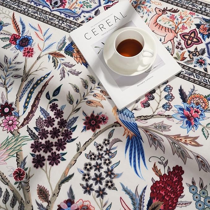 8x10 Area Rugs Vibrant Tree of Life-Patterned Vintage Washable Area Rug Non Slip Low Pile Large Rug for Bedroom Farmhouse Dining Room Kids Playroom, Beige