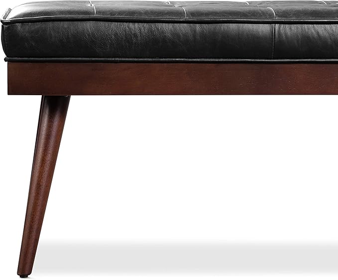 POLY & BARK Napa Luca Leather Bench, Onyx Black