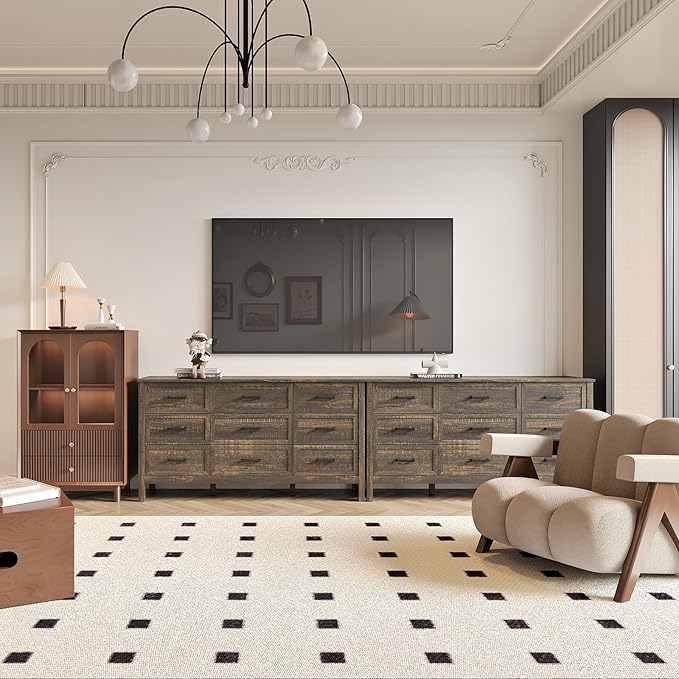 Farmhouse 9 Drawers Dresser for Bedroom, Wood Rustic Wide Chest with Natural Texture, Farmhouse Chest of Drawers for Bedroom, Hallway, Entryway, Dark Brown