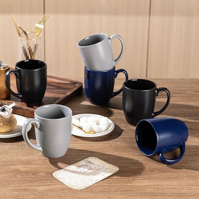 AmorArc 12 oz Coffee Mugs, Matte Coffee Cups with Large Handle for Man, Woman, Ceramic Coffee Mugs Set of 12 for Latte/Cappuccino/Cocoa/Milk, Dishwasher & Microwave Safe, Multi-Color