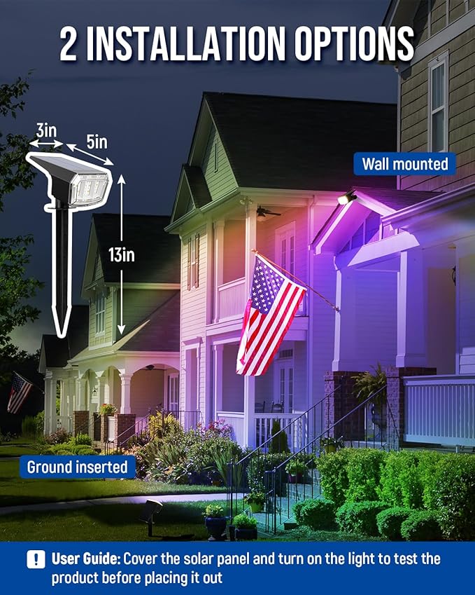 Color Changing Solar Spot Lights Outdoor, 9 Lighting Modes Colored Solar Lights Outdoor RGB, Color Light Waterproof IP65, Landscape Spotlights for Halloween Christmas Decorations