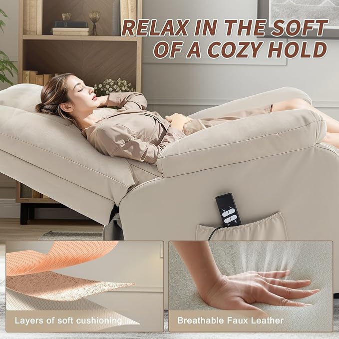 Oversize Dual Motor Power Lift Recliner for Adults, Electric Lift Chair with Heating and Massage, Waffle Leather Electric Recliner Chair with Side Pockets, Wide Recliner for Living Room