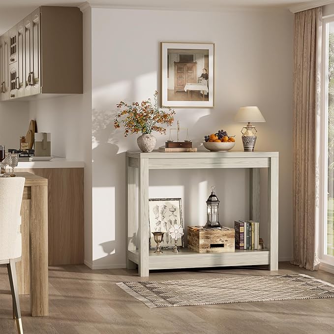 Small Farmhouse Wood Entryway Table Narrow Console Table with Storage Behind Couch Sofa Table with Shelves Entry Way Table with Open Storage, Easy Assembly, 32" Classical Washed Oak