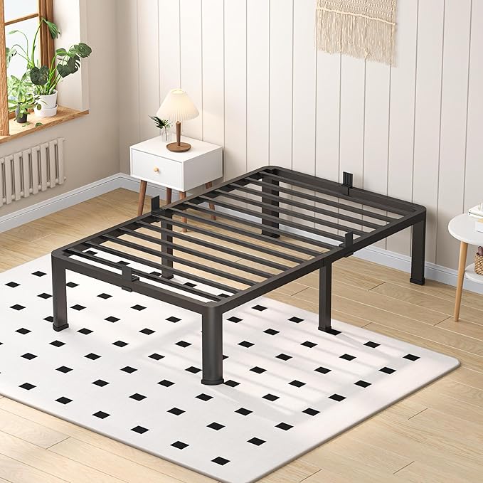 14 Inch Twin XL Heavy Duty 3500 lbs Bed Frame with Round-Corner Legs & Anti-Squeak Design – Quick Assembly Metal Platform, No Box Spring Needed