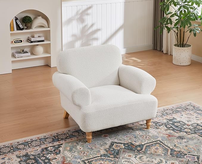 41.75" Oversized Modern Accent Chair w/Chenille Fabric,Wide& Round Arm, Single Sofa Chair for Bedroom,Living Room,Apartment,Study Room (1, Cream)