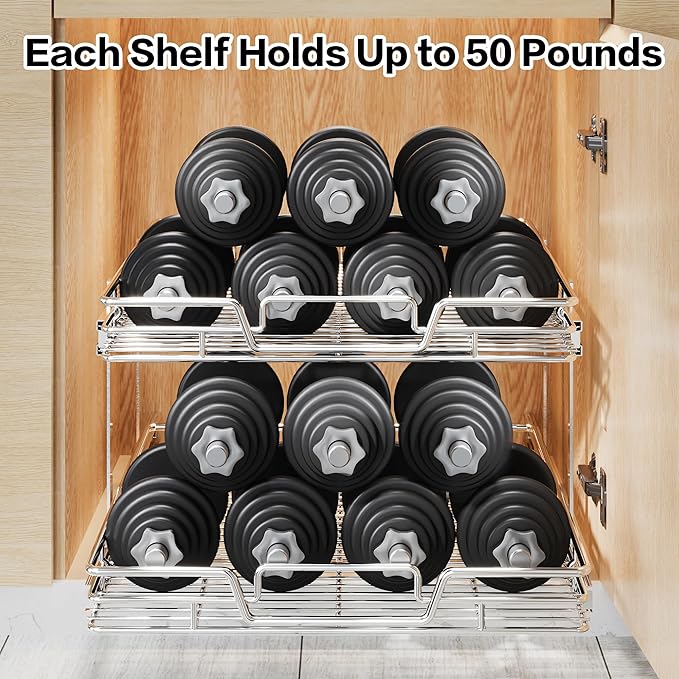 2pαck 2-Tier Kitchen Cabinet Pull Out Shelf and Drawer Organizer Slide Out Pantry Storaqe Basket in Multiple Sizes2pαck(19" W x 21" D)