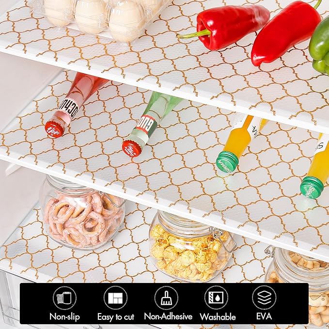 Cooyes Shelf and Drawer Liners for Kitchen Cabinets, Non Adhesive Cabinet Liner, EVA Waterproof Durable Non-Slip Drawer Mats for Shelves, Fridge, Storage, Kitchen Cupboards – Modern Pattern