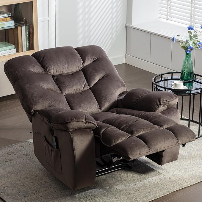 Oversized Power Recliner Chair with Massage and Heat Set of 2, 41" Wide Electric Reclining Chairs with USB Port, Breathable Fabric Overstuffed Reclining Sofa for Living Room Bedroom