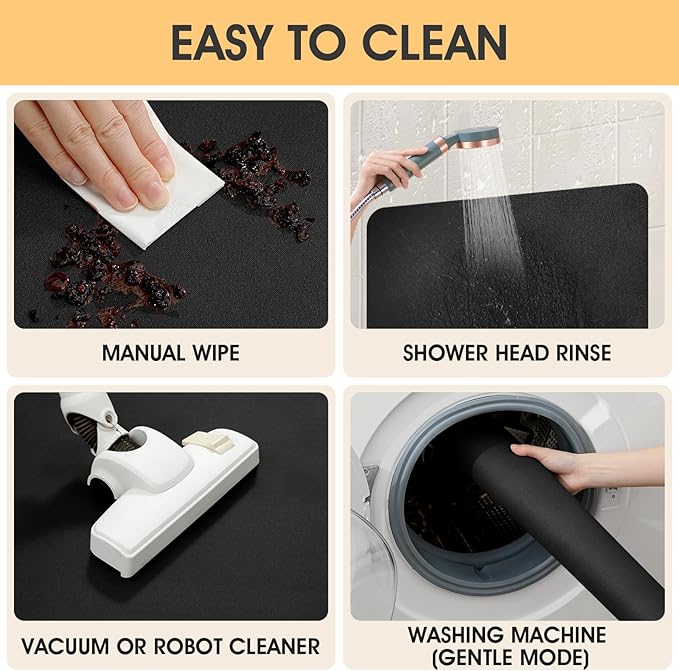 Ultra Thin Non-Slip Bath Mat Fit Under Door, Upgrade Backing Non Slip Bath Mat, Quick Dry Ultra Absorbent Bathroom Rugs, Machine Washable Bath Mats for Bathroom, Bathtub & Kitchen, Black, 48"x20"