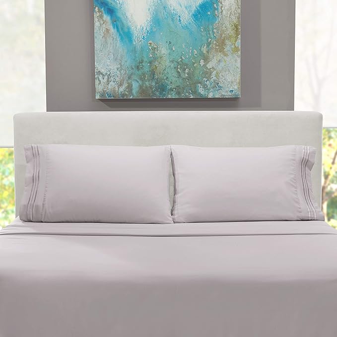 Nestl Split King Sheet Set - 1800 Ultra-Soft Microfiber Bed Sheets - Double Brushed - Deep Pockets - Easy Fit - 5 Piece Set - Bed Sheets & Pillowcases (Split King, Grey Lavender)
