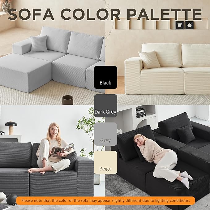 INGEROOM 79" Cloud Couch, Loveseat Sofa with Deep Seat, Modern Plush Corduroy Small Couch for Living Room Bedroom(Beige)