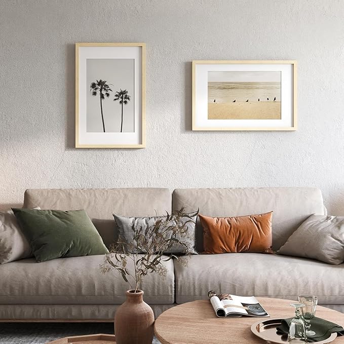 Egofine 16x24 Solid Wood Picture Frame, Made of Solid Wood Covered by Plexiglass 12x18 with Mat 16x24 without Mat, Poster Frame for Wall Mounting Hanging Photo Vertically or Horizontally, Natural Wood