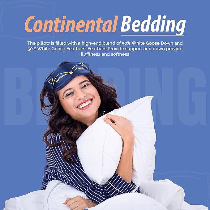 Continental Bedding Affinity Down Alternative Bed Pillow - Queen Size - 100% Soft Cotton Pillow - Pack of 1 - Polyester Pillow for Sleeping